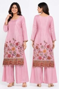 Dusty Pink Embroidered Kurta Palazzo Set with Dupatta 1 kurti
