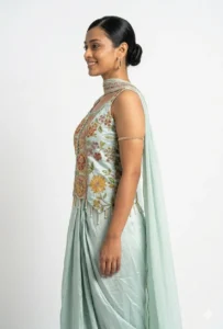 Indo Westren Satin Lehenga Set