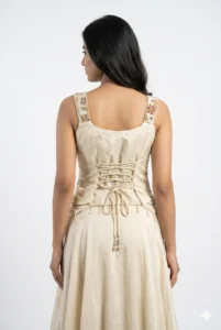 cream satin Indo Western lehenga set