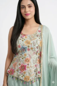 Blush Pista Embroidered Palazzo Set With Dupatta