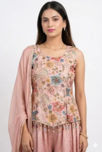 blush pink embroidered palazzo set with dupatta.