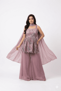  Pink Printed Peplum Palazzo Set With Dupatta
