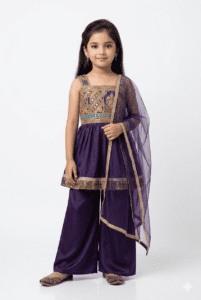 Girls Purple Peplum Kurti & Palazzo Set with Dupatta