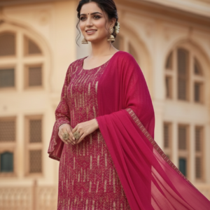 red kurti plazzo dupatta