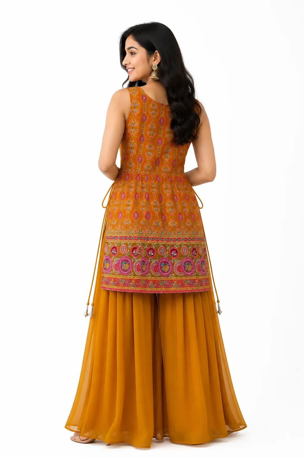 yellow peplum palazzo with dupatta