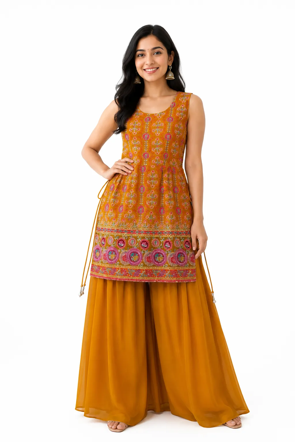 yellow peplum palazzo with dupatta
