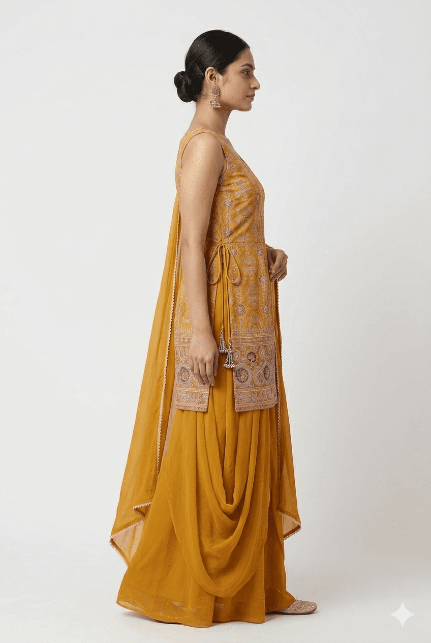 yellow peplum palazzo with dupatta
