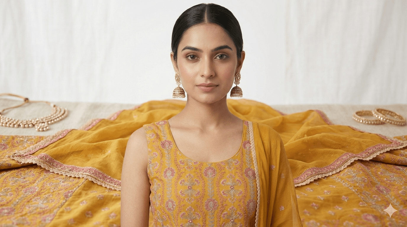 yellow peplum palazzo with dupatta