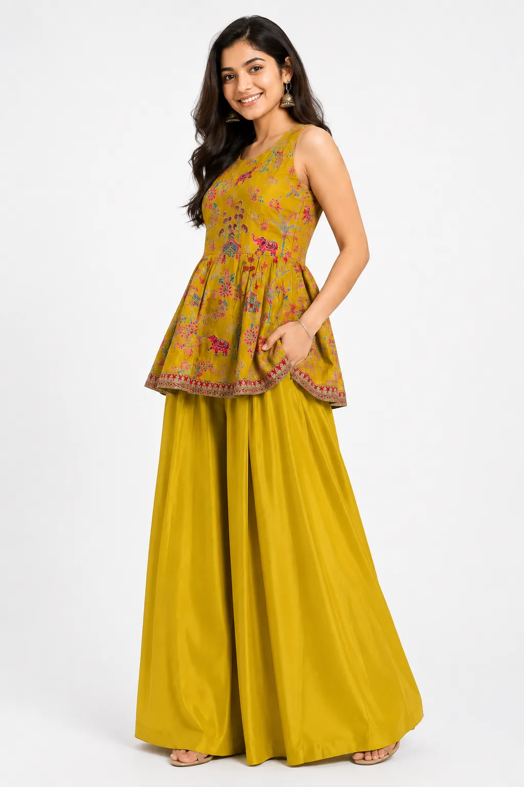 Mustard Yellow Embroidered Kurta Palazzo Set With Dupatta