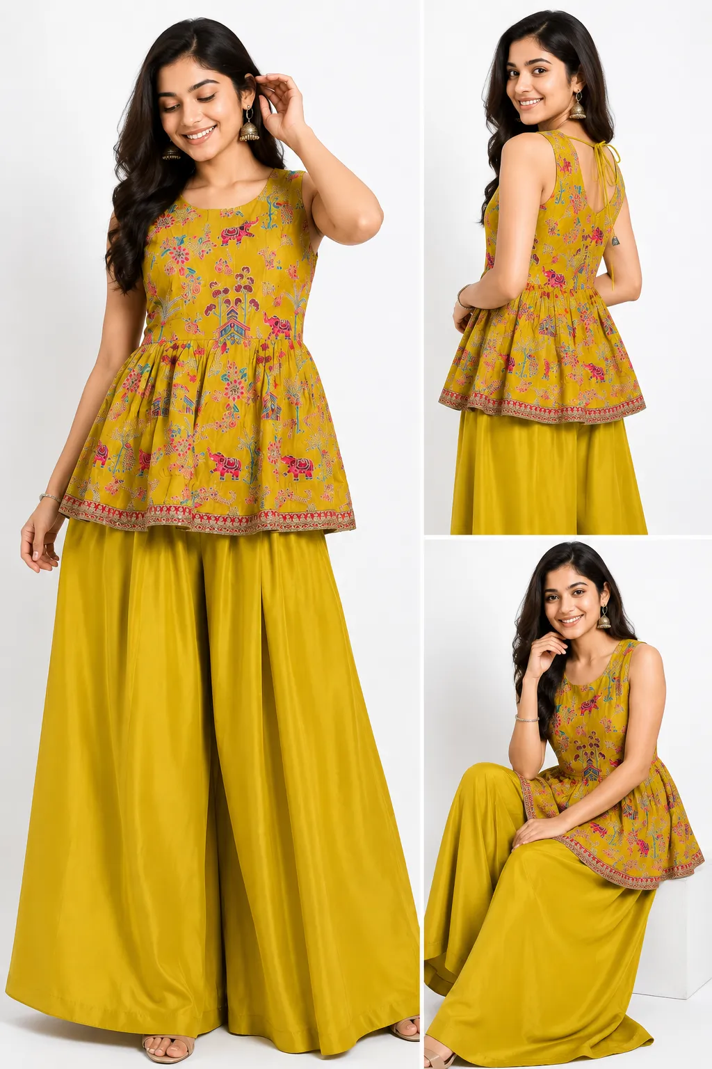 Mustard Yellow Embroidered Kurta Palazzo Set With Dupatta