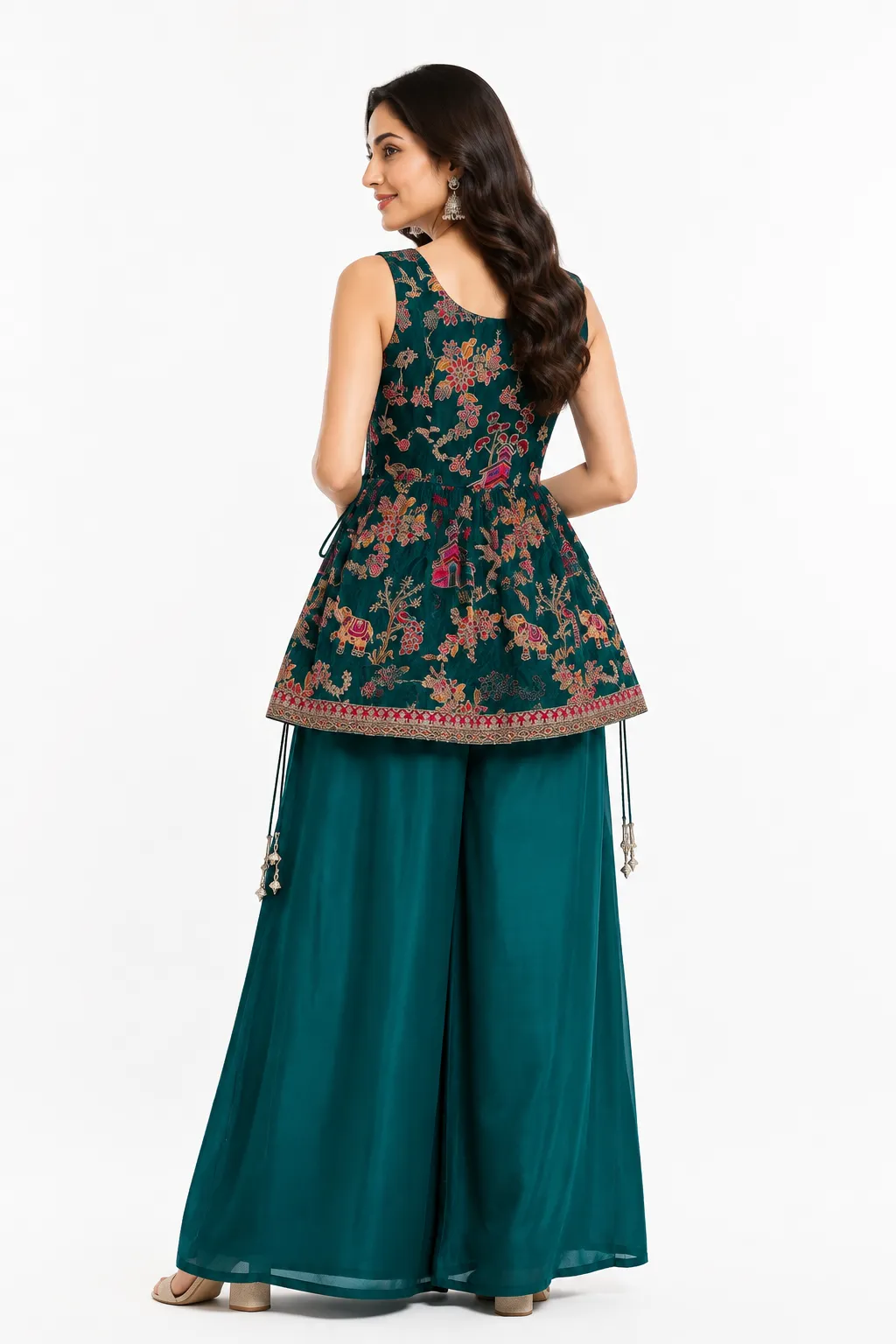 Teal Green Embroidered Kurta Palazzo Set With Dupatta