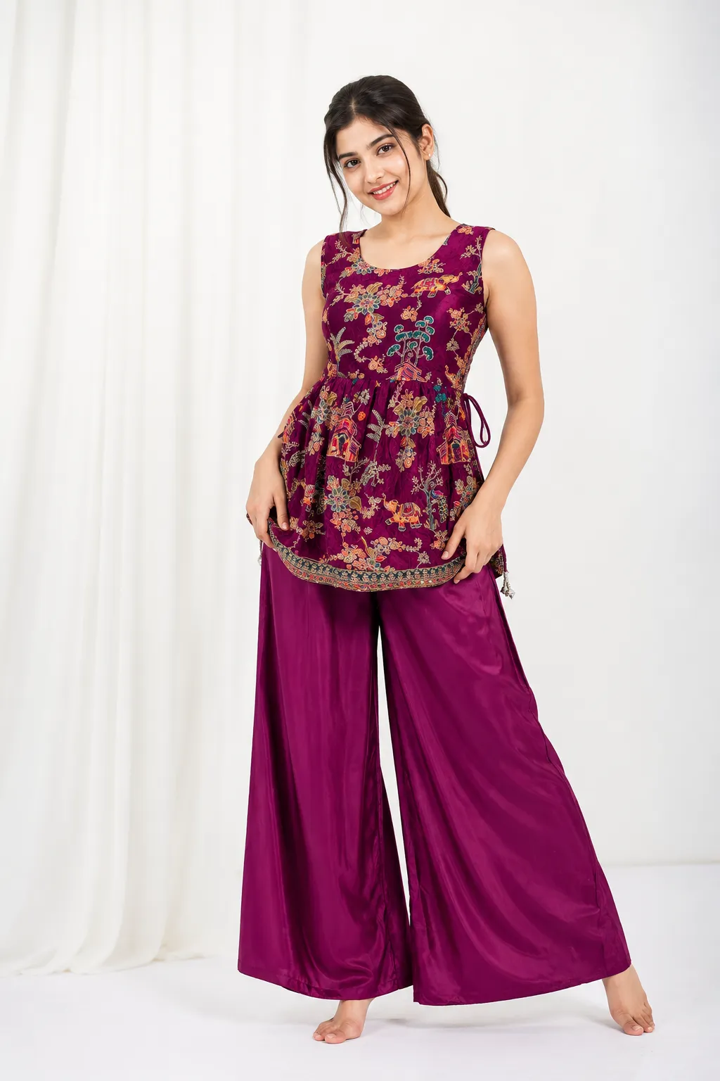 Purple Embroidered Kurta Palazzo Set With Dupatta