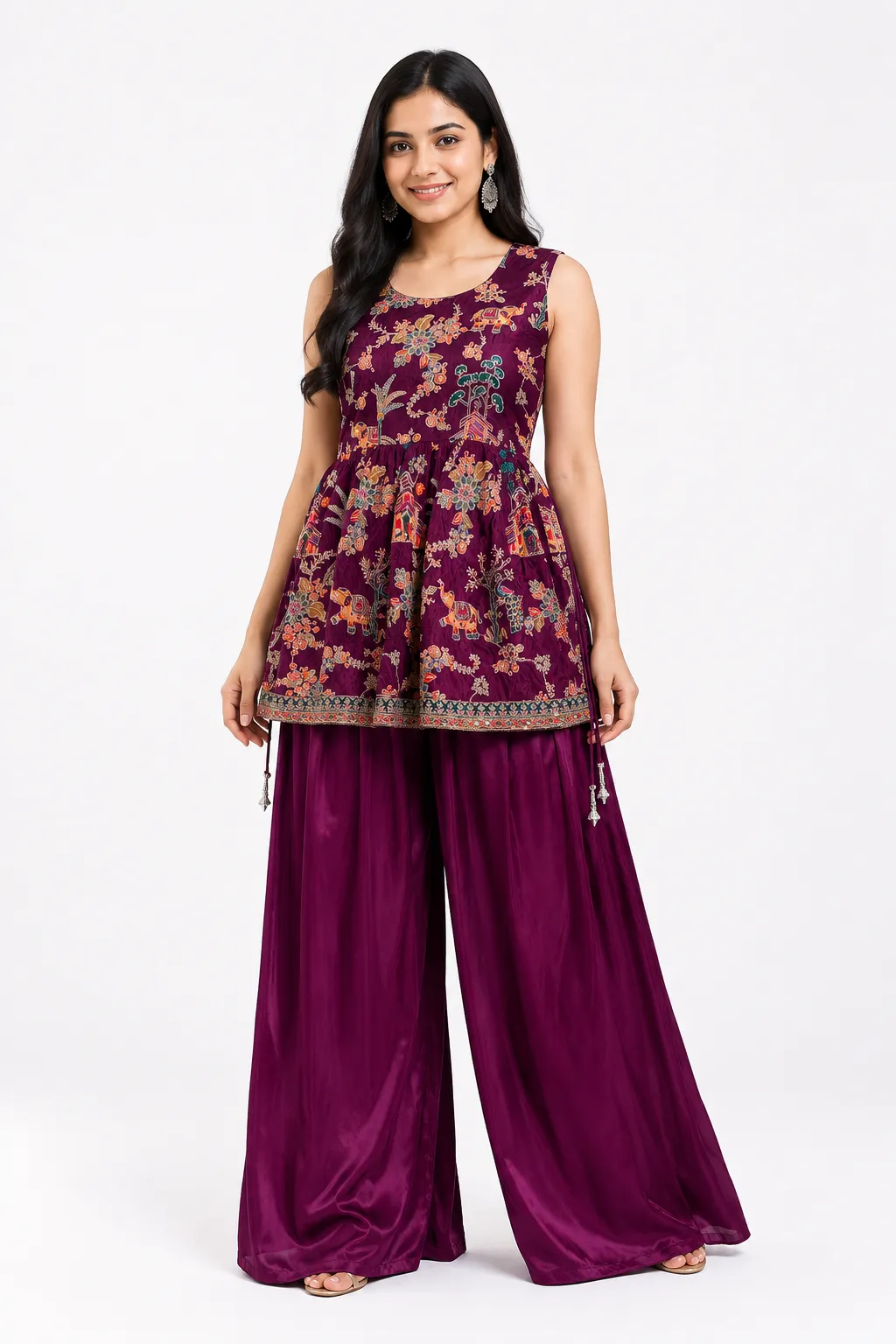 Purple Embroidered Kurta Palazzo Set With Dupatta