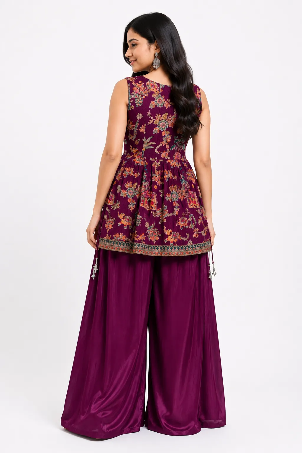 Purple Embroidered Kurta Palazzo Set With Dupatta