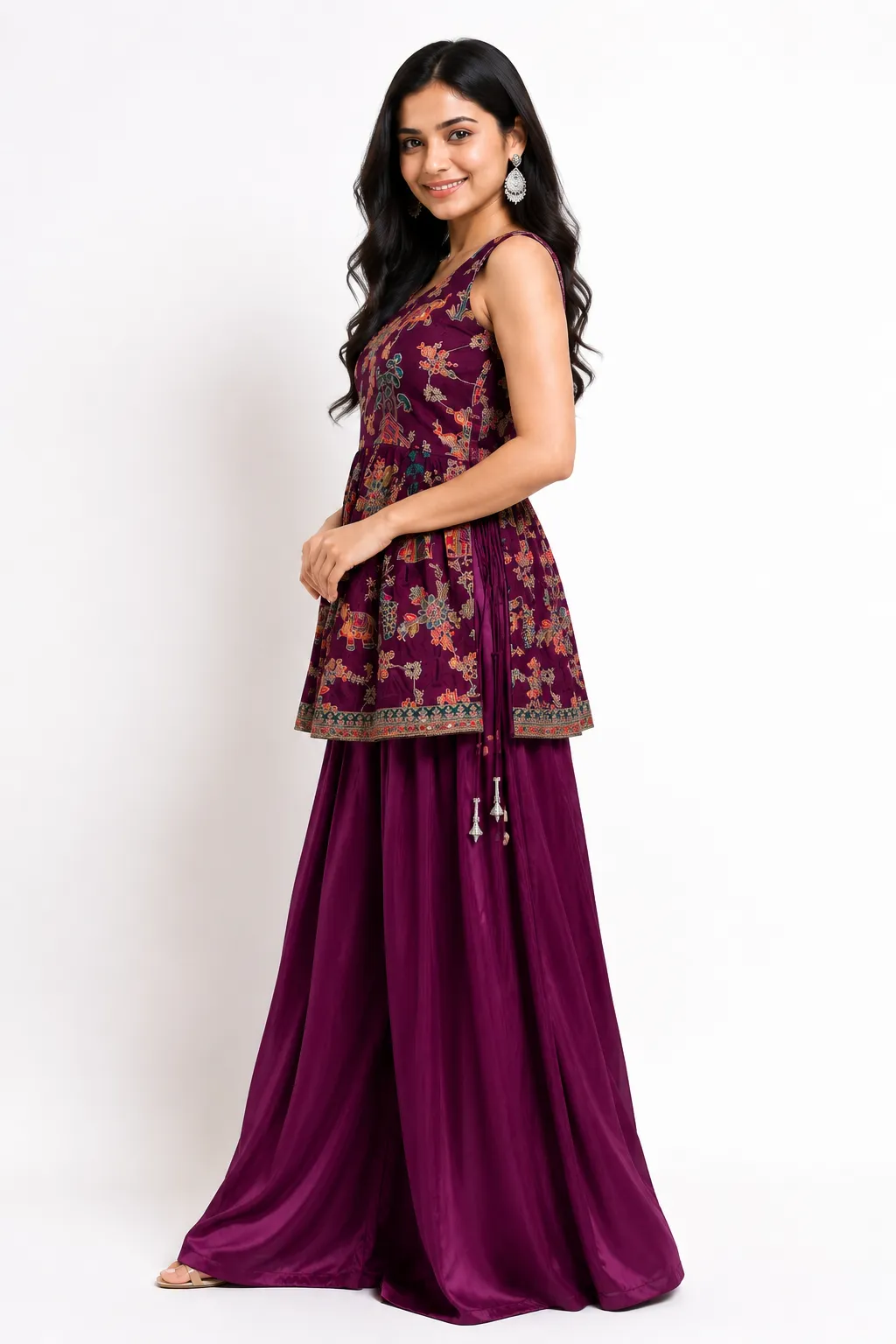 Purple Embroidered Kurta Palazzo Set With Dupatta