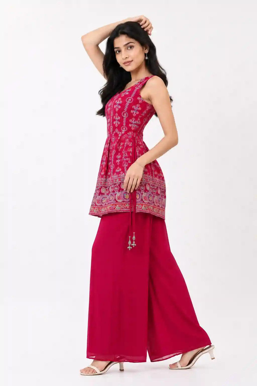 Pink Embroidered Peplum palazzo Set with Dupatta