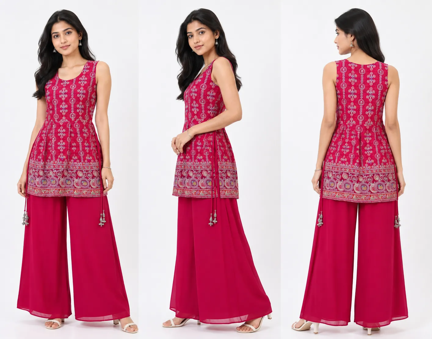 Pink Embroidered Peplum palazzo Set with Dupatta