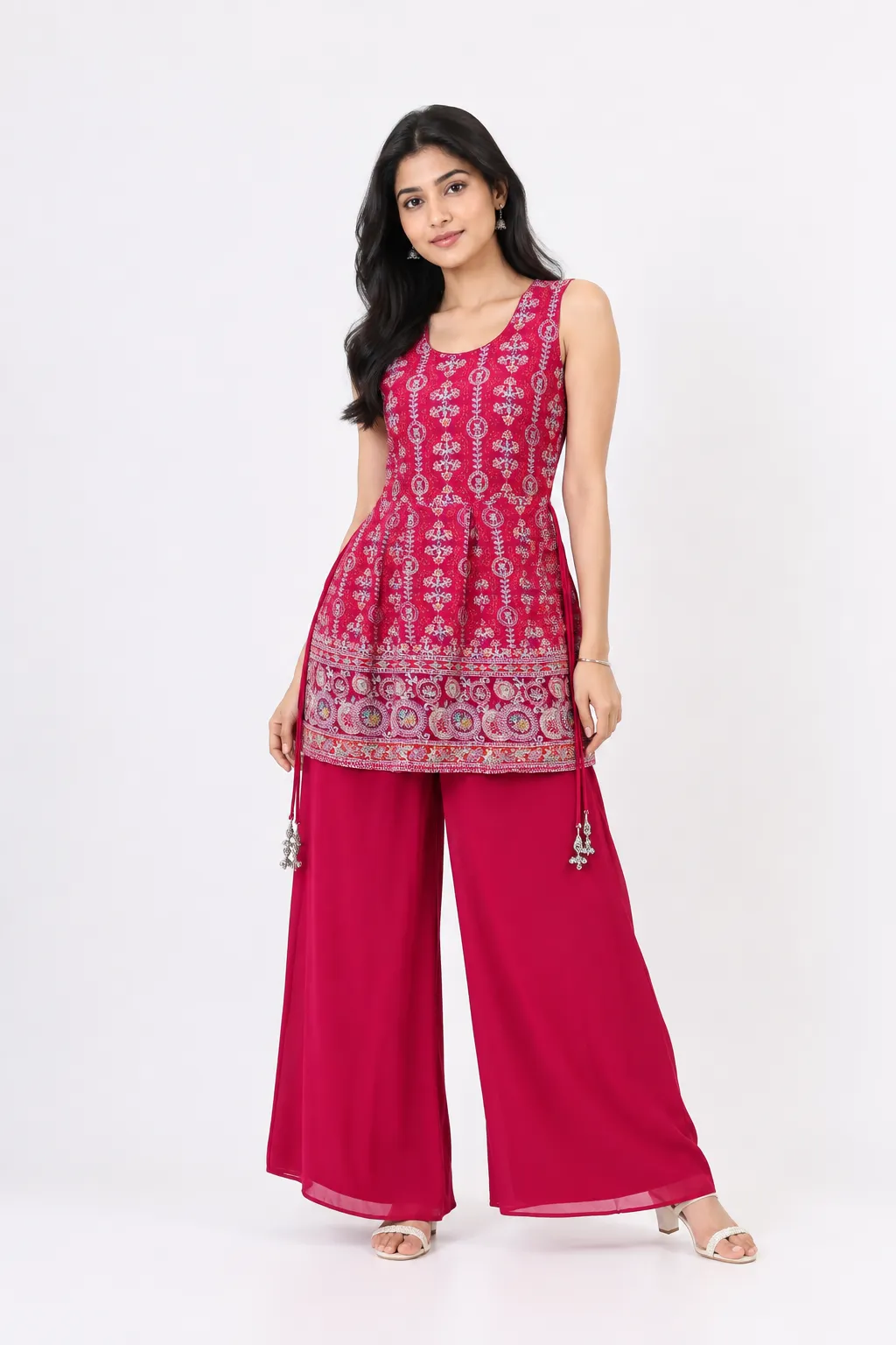 Pink Embroidered Peplum palazzo Set with Dupatta