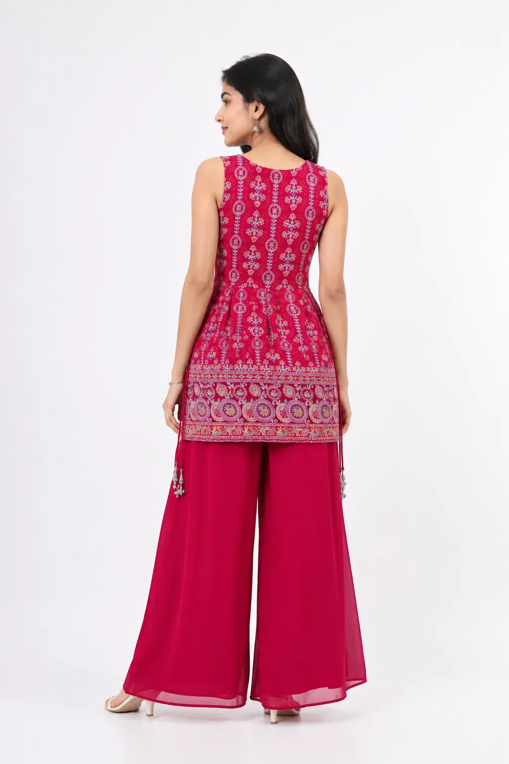 Pink Embroidered Peplum palazzo Set with Dupatta