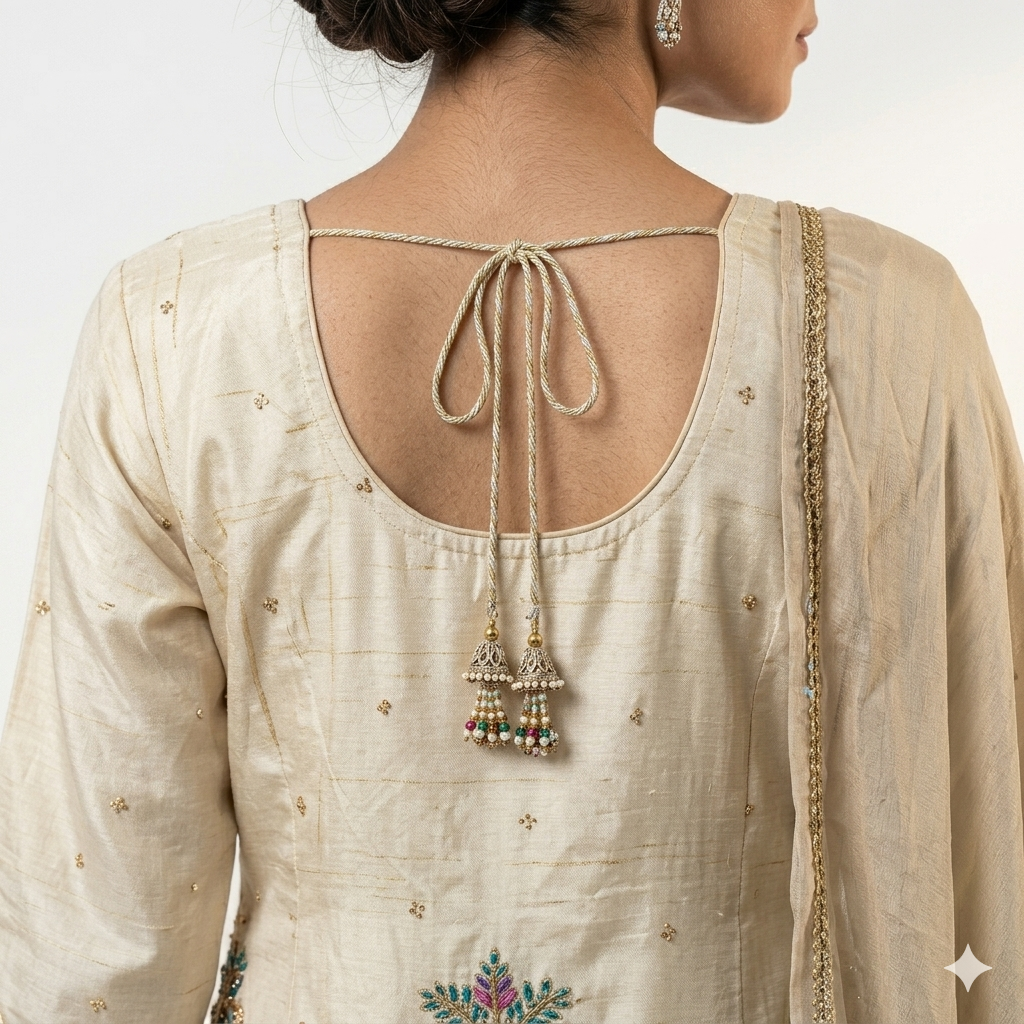 Rich green palazzo offering comfort and contemporary stylecream kurta set is beautifully