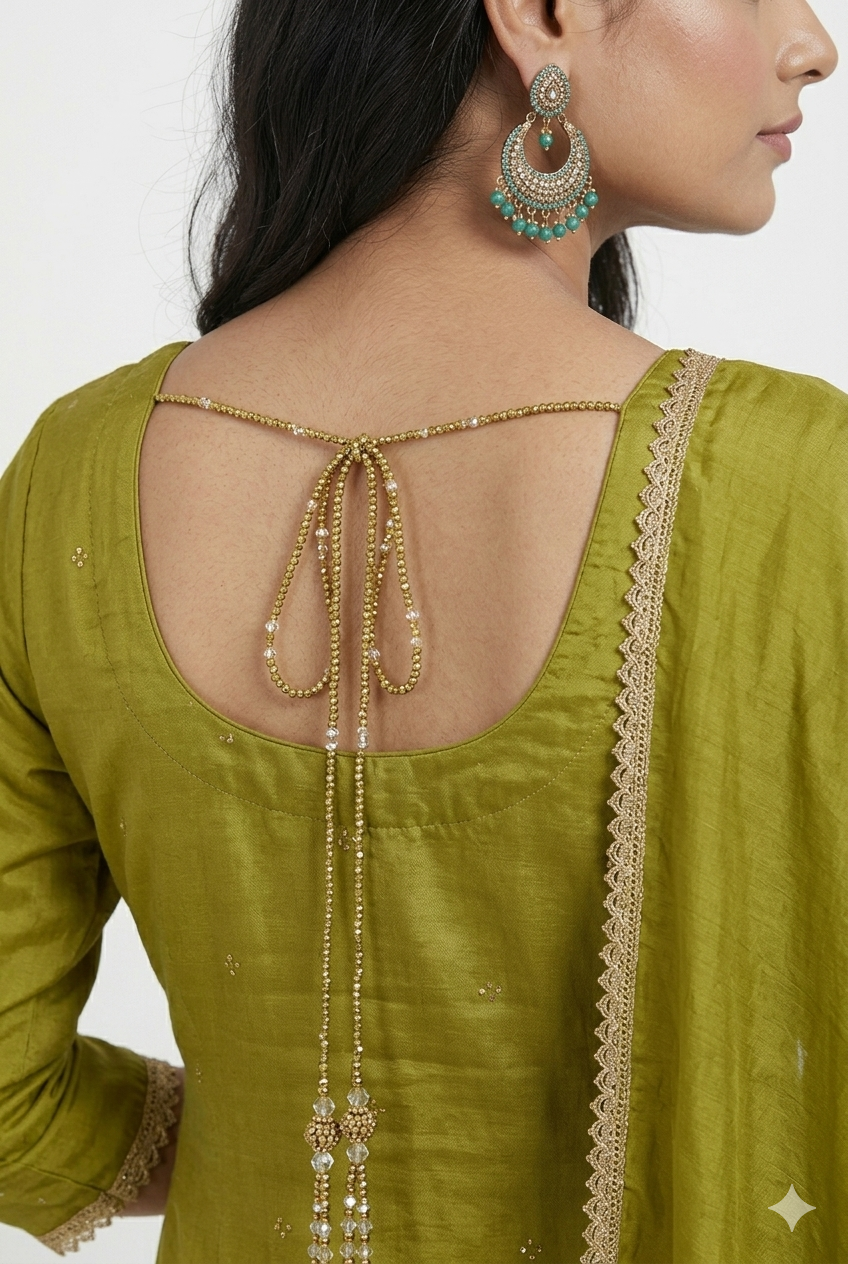 Beautiful olive green kurta with pents intricate turquoise embroidery