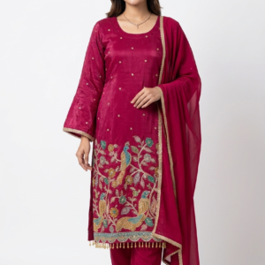 Elegant magenta kurta with pents intricate multicolor embroidery