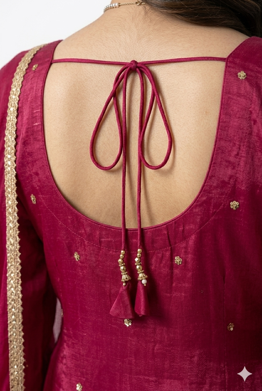Elegant magenta kurta with pents intricate multicolor embroidery