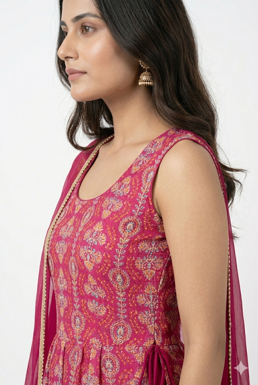 Vibrant Pink Embroidered Peplum palazzo Set with Dupatta