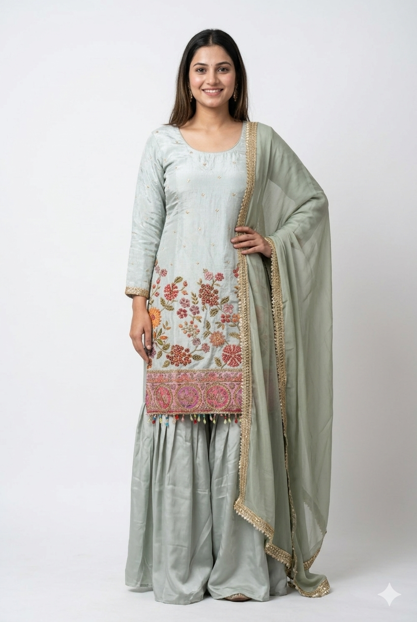 Pastel Green Embroidered Kurta Set with Dupatta
