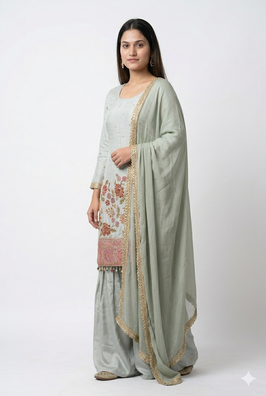 Pastel Green Embroidered Kurta Set with Dupatta