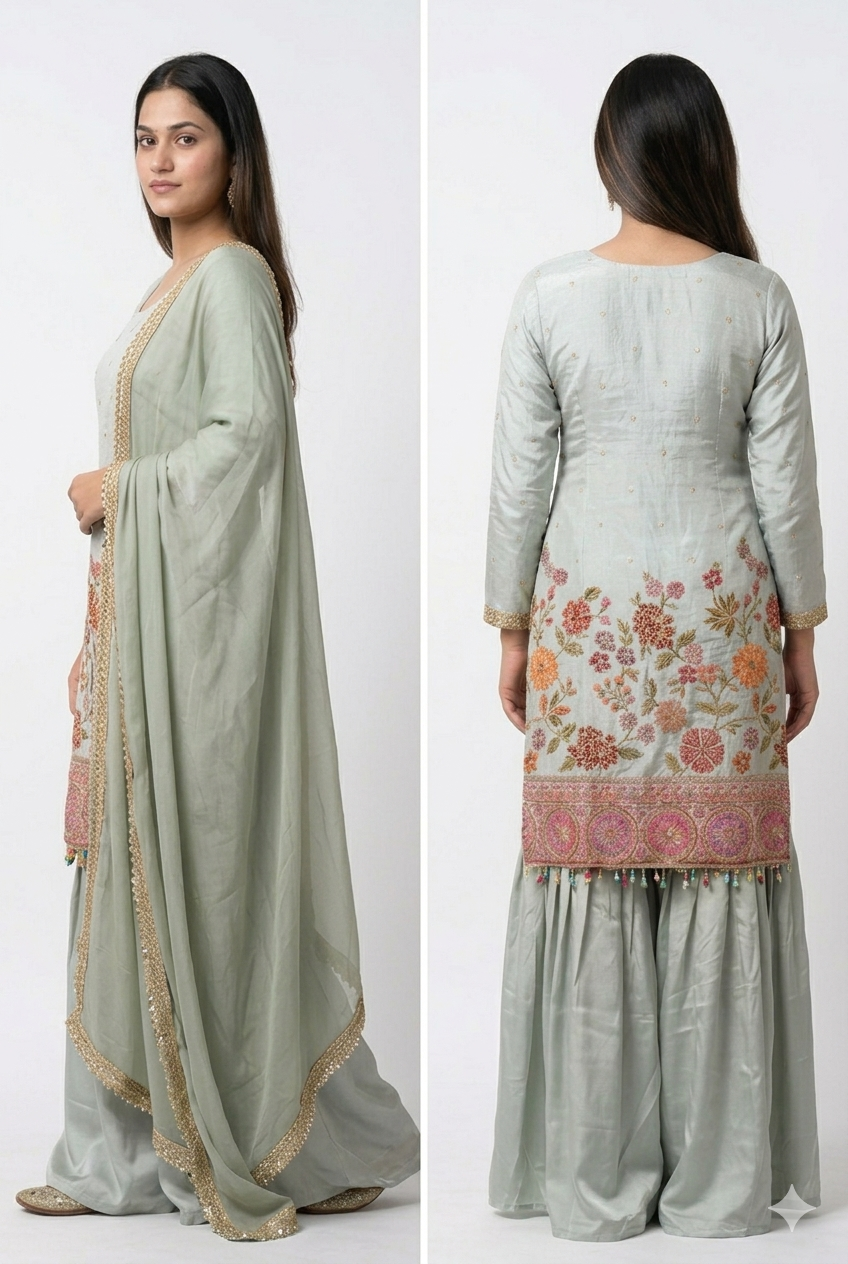 Pastel Green Embroidered Kurta Set with Dupatta