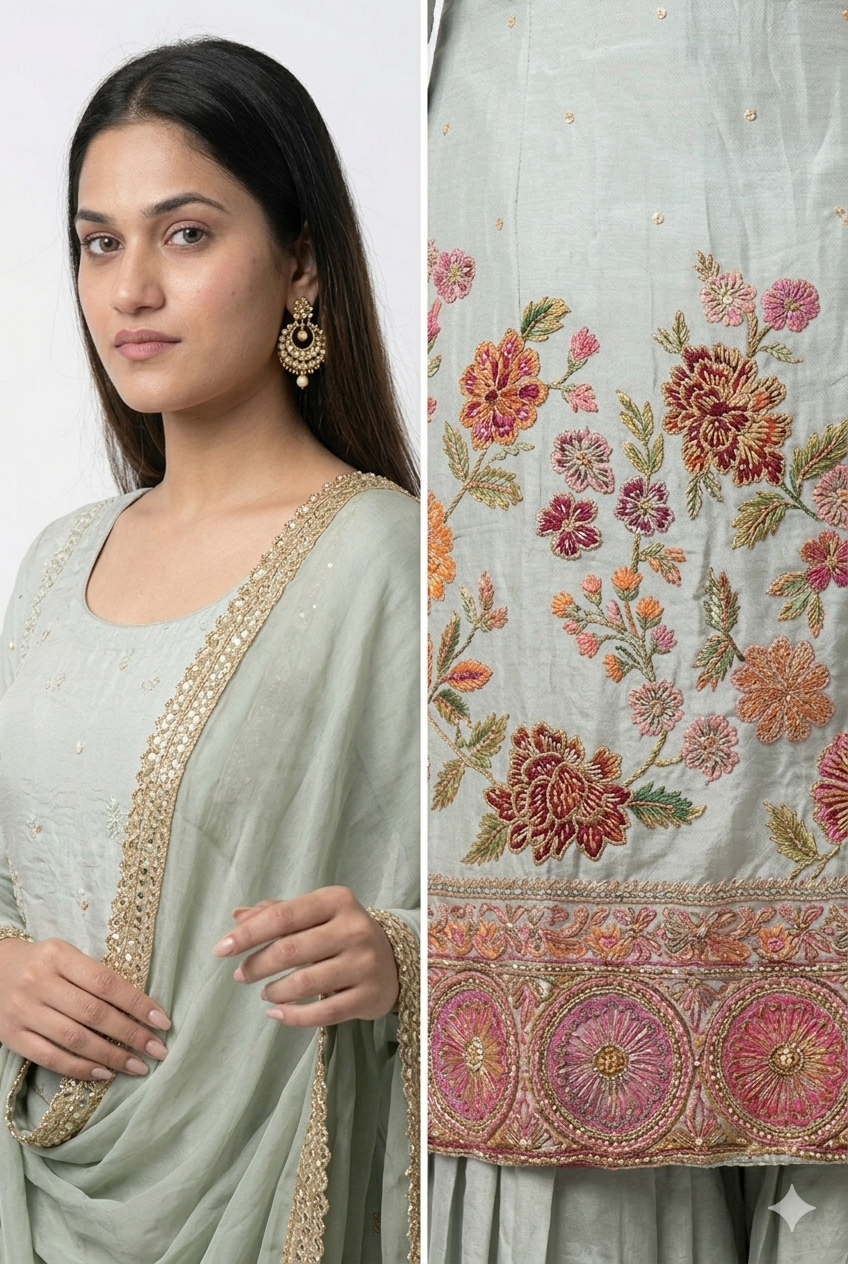 Pastel Green Embroidered Kurta Set with Dupatta