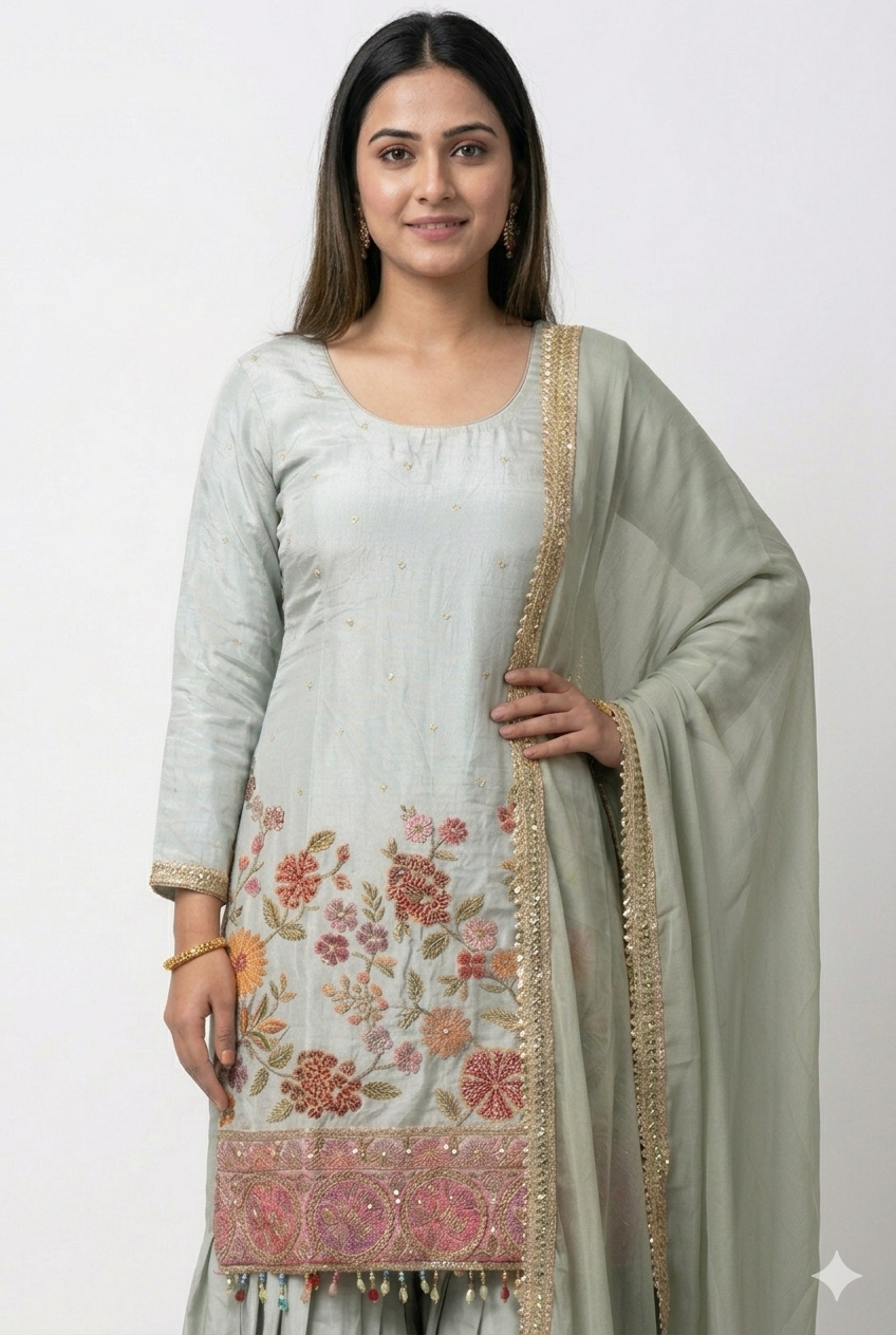 Pastel Green Embroidered Kurta Set with Dupatta