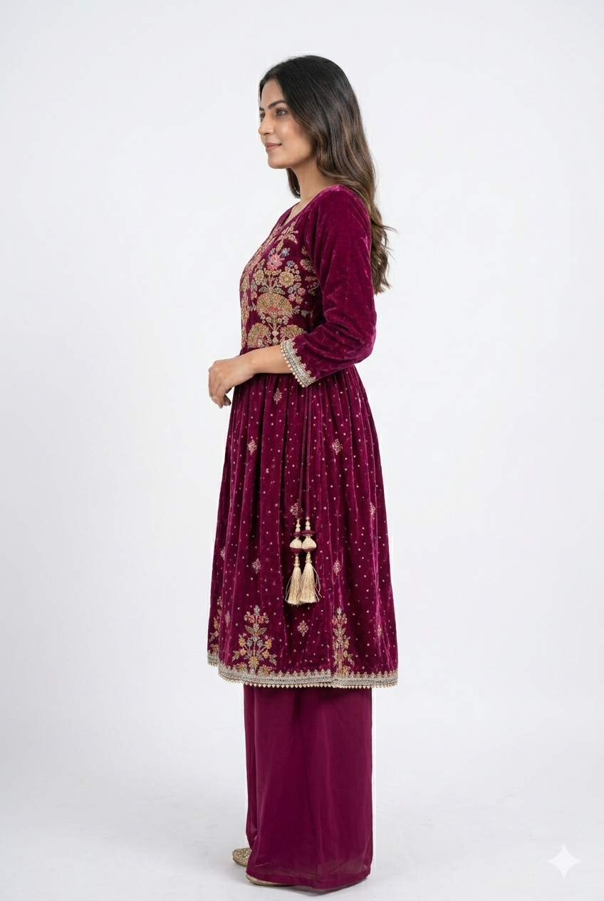Purple Ethnic Peplum Palazzo Set