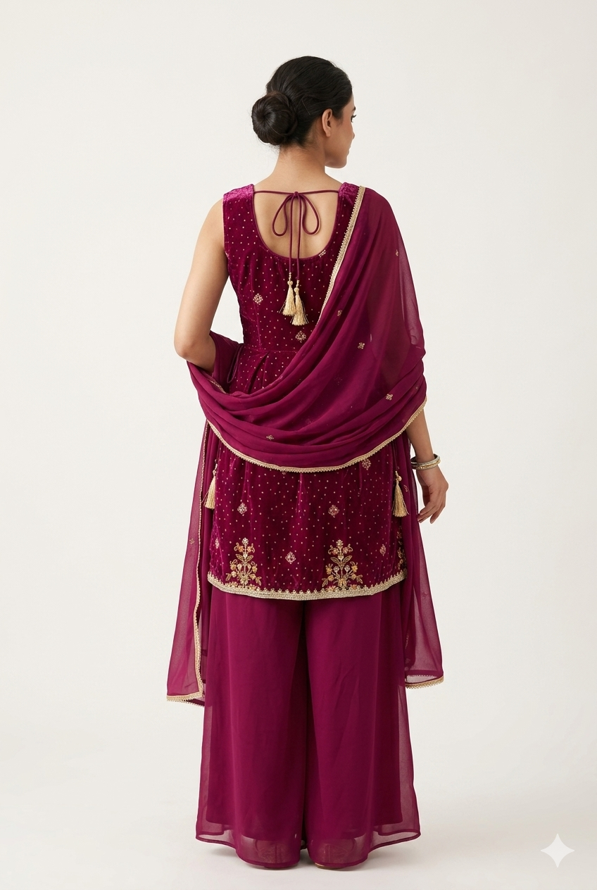 Purple Ethnic Peplum Palazzo Set