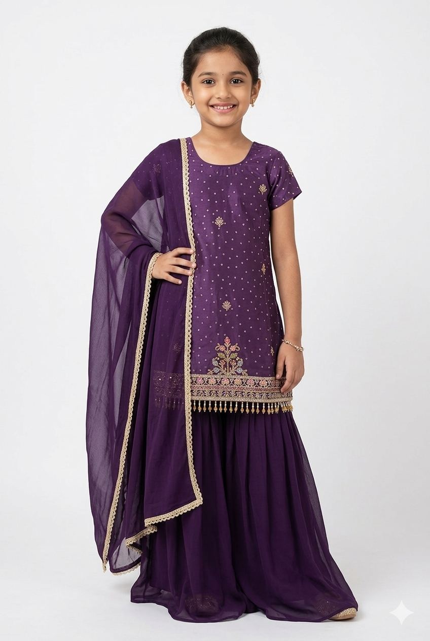 Falsha colour kurti palazzo and dupatta