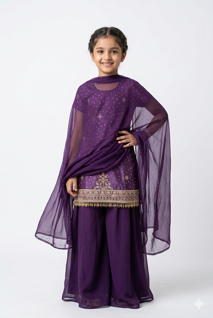 Falsha colour kurti palazzo and dupatta