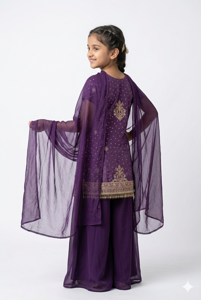 Falsha colour kurti palazzo and dupatta
