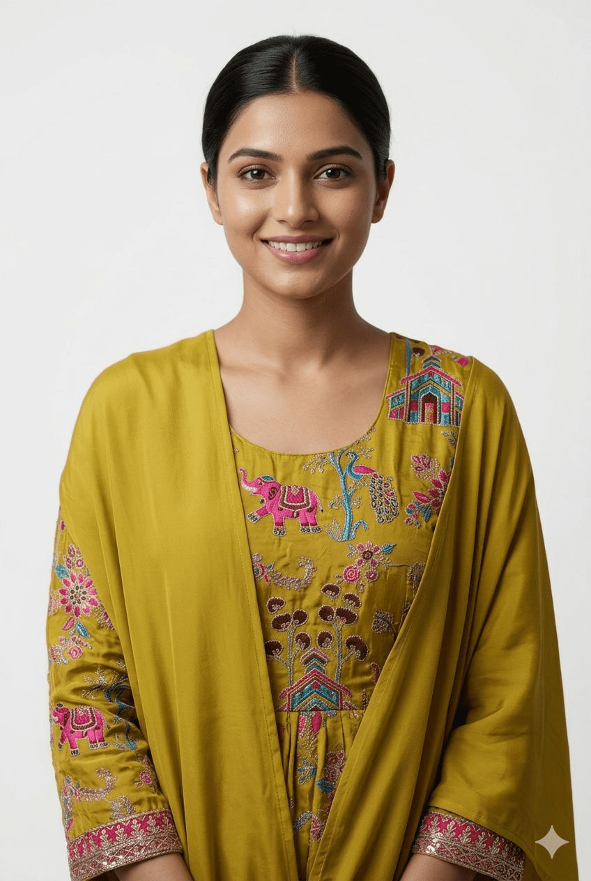 Yellow colour peplum plazzo dupatta