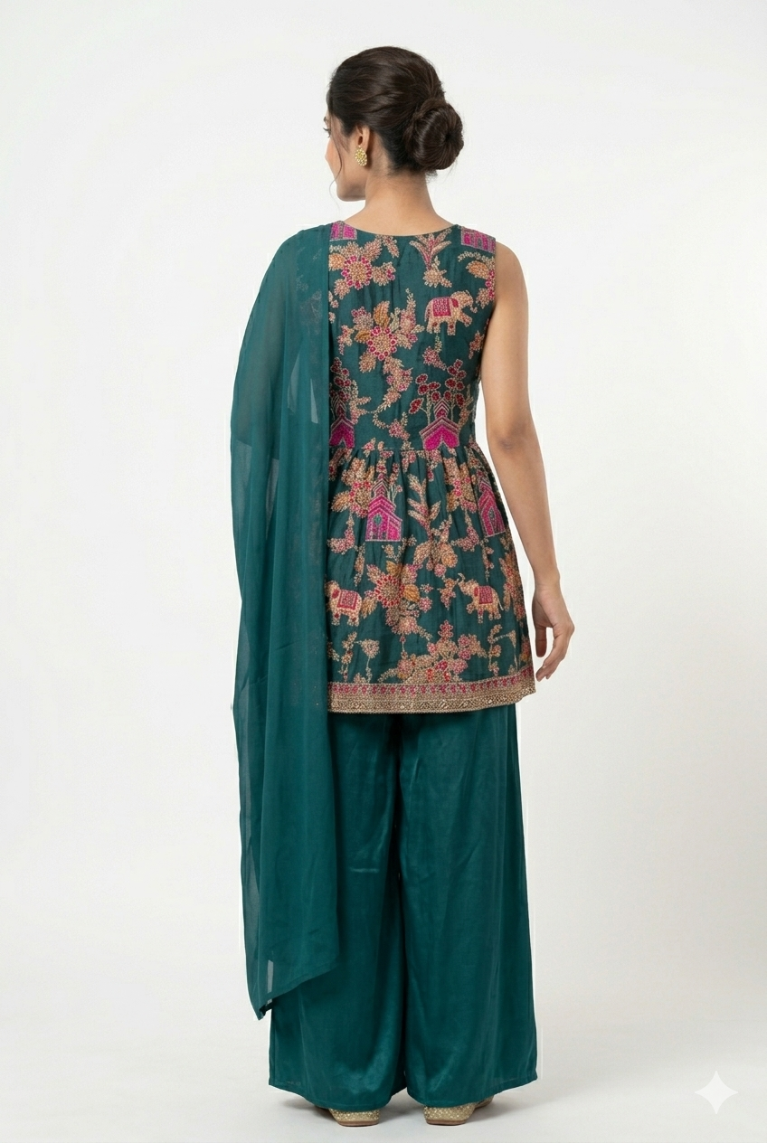 Green colour peplum palazzo and dupatta
