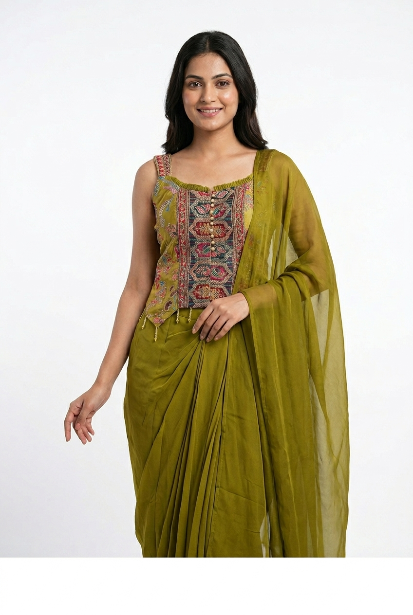 Yellow indo western dress wear
