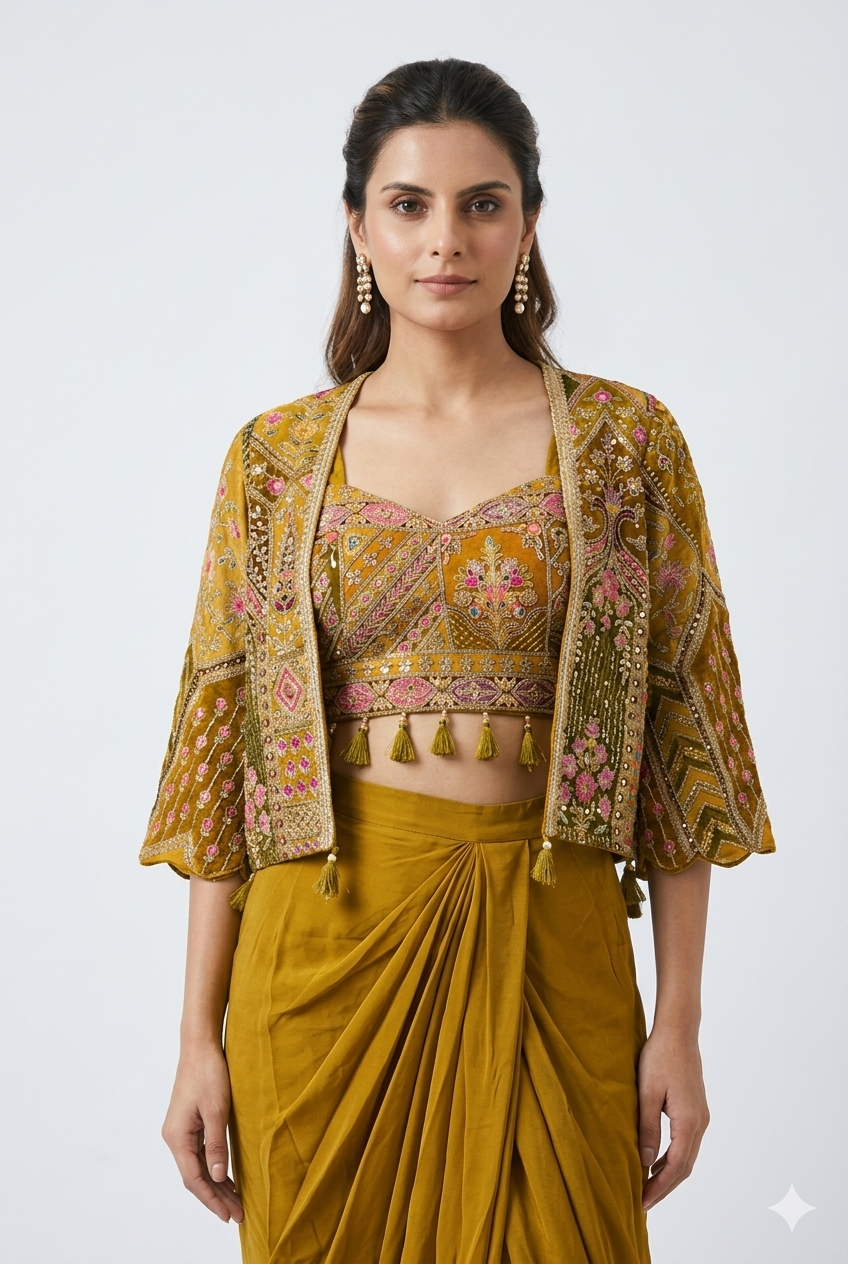 Indo western latest luxury dress yellow colour