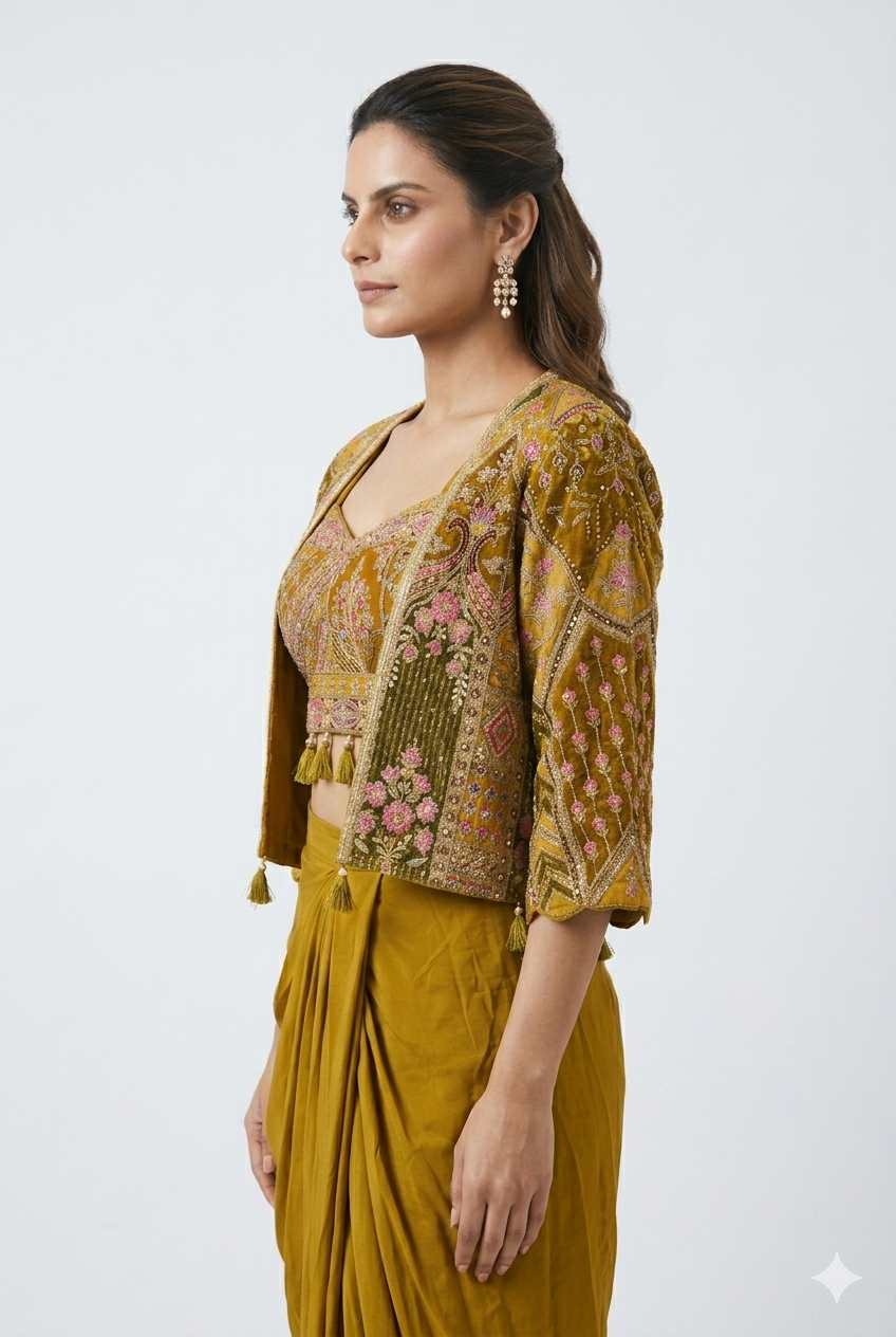 Indo western latest luxury dress yellow colour