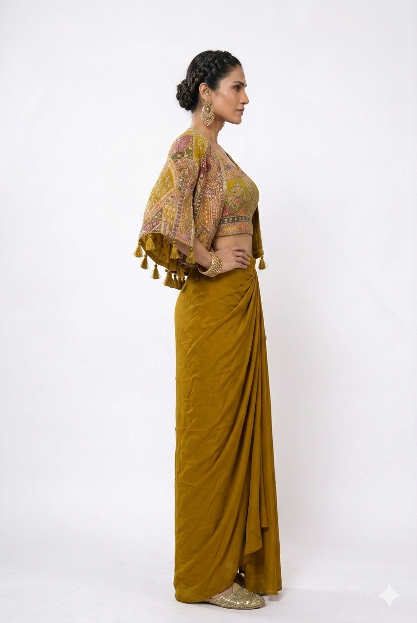 Indo western latest luxury dress yellow colour
