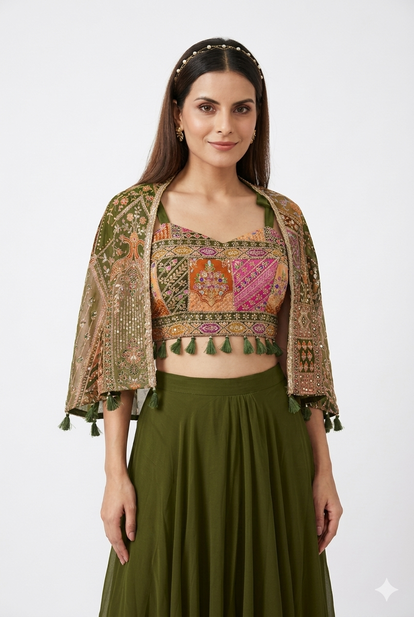 Mehendi Green Satin Indo Western