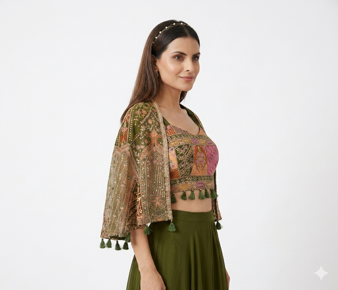 Mehendi Green Satin Indo Western