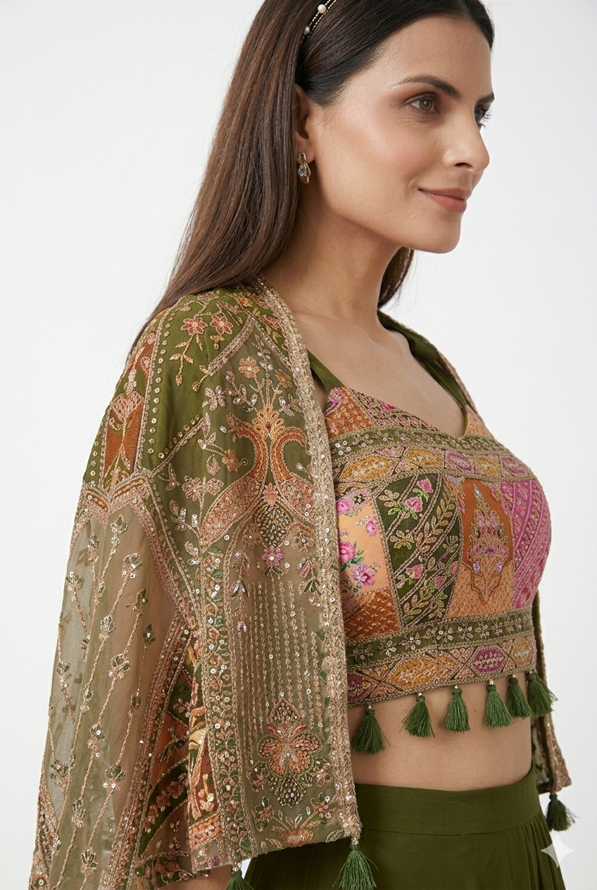 Mehendi Green Satin Indo Western