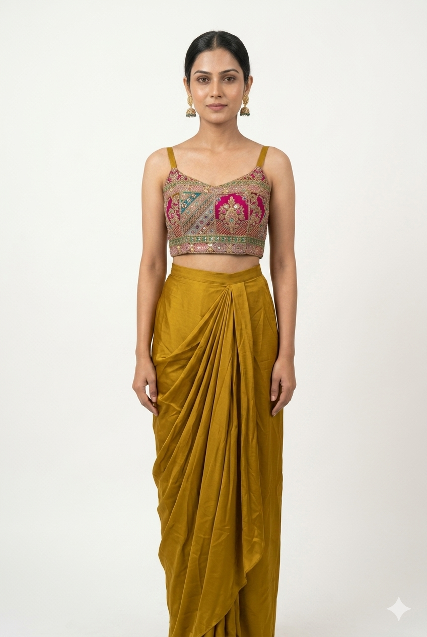 Indo western latest luxury dress yellow colour