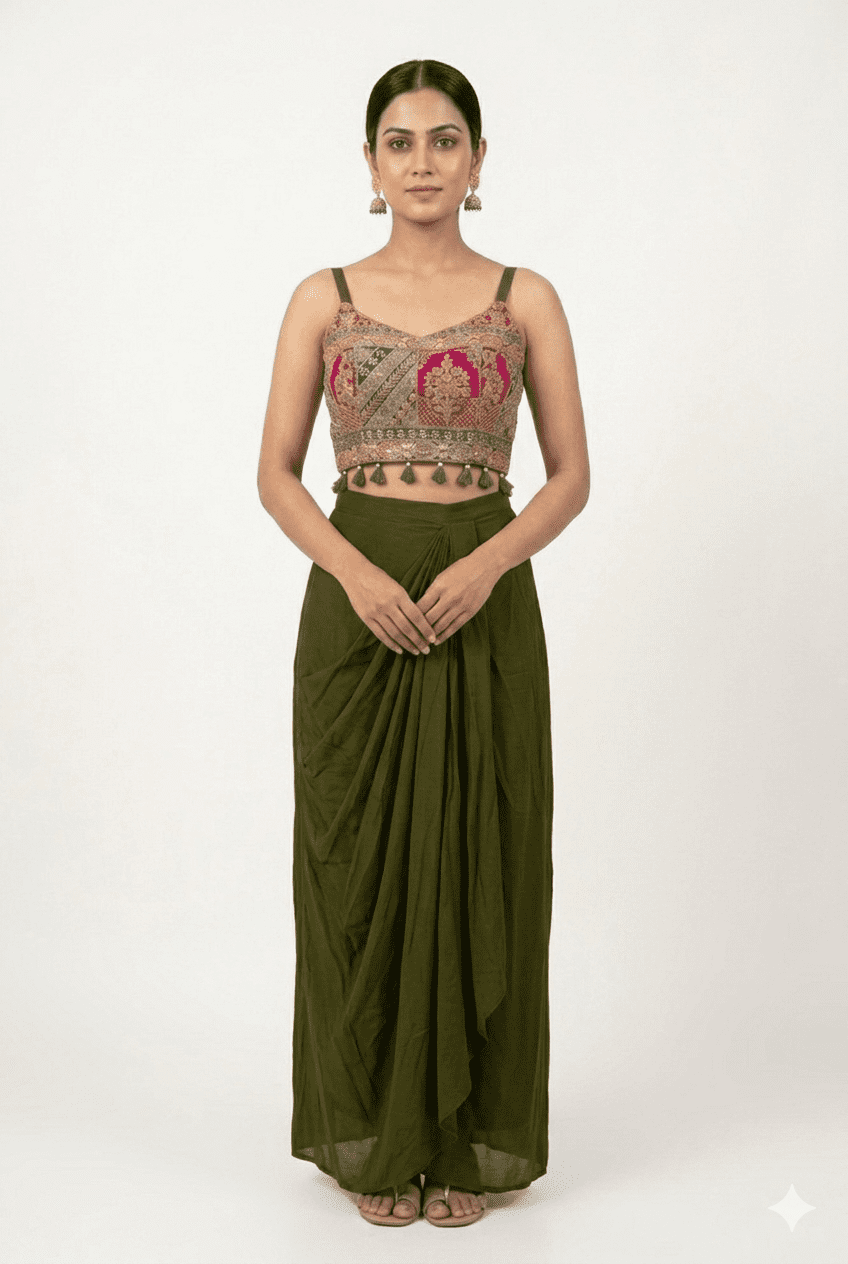 Mehendi Green Satin Indo Western
