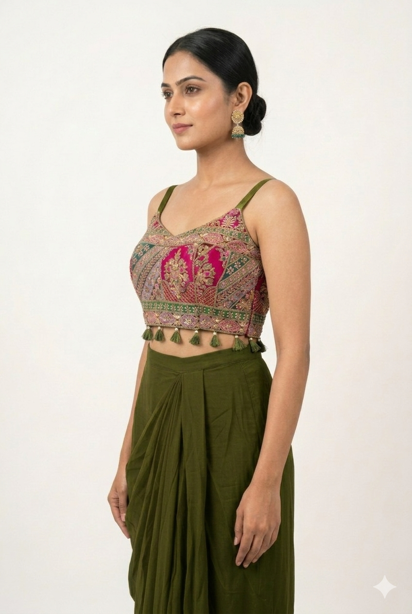 Mehendi Green Satin Indo Western
